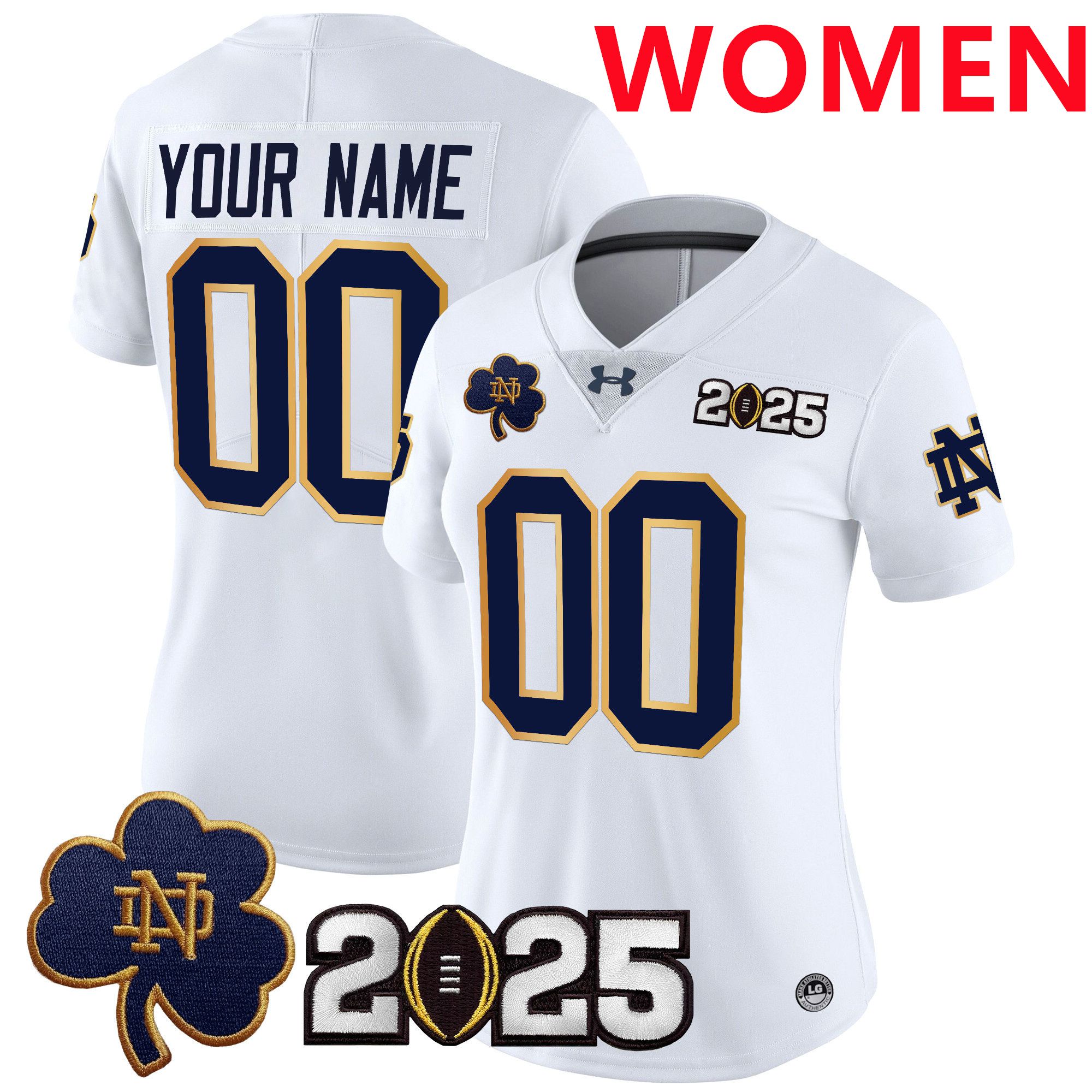 Women Notre Dame Fighting Irish White 2025 CFP Final Patch Vapor Limited Custom NCAA Jersey->customized ncaa jersey->Custom Jersey